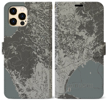 【志布志（鹿児島県）】地図柄iPhoneケース（手帳タイプ）モノトーン・iPhone 12 Pro Max 用