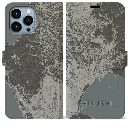 【志布志（鹿児島県）】地図柄iPhoneケース（手帳タイプ）モノトーン・iPhone 13 Pro Max 用