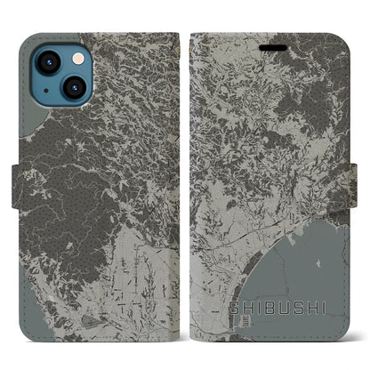 【志布志（鹿児島県）】地図柄iPhoneケース（手帳タイプ）モノトーン・iPhone 13 用