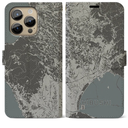 【志布志（鹿児島県）】地図柄iPhoneケース（手帳タイプ）モノトーン・iPhone 14 Pro Max 用