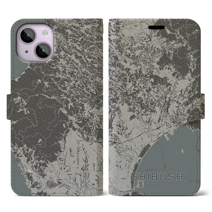【志布志（鹿児島県）】地図柄iPhoneケース（手帳タイプ）モノトーン・iPhone 14 用