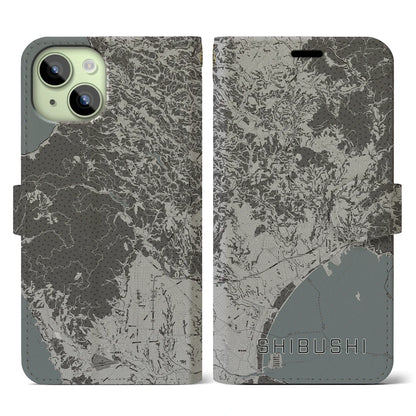 【志布志（鹿児島県）】地図柄iPhoneケース（手帳タイプ）モノトーン・iPhone 15 用