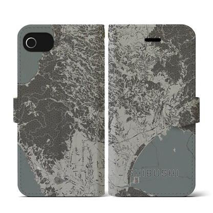 【志布志（鹿児島県）】地図柄iPhoneケース（手帳タイプ）モノトーン・iPhone SE（第3 / 第2世代） / 8 / 7 / 6s / 6 用