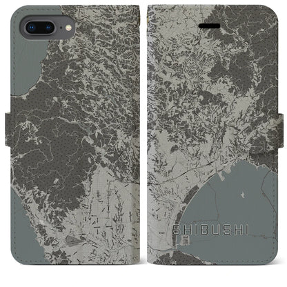 【志布志（鹿児島県）】地図柄iPhoneケース（手帳タイプ）モノトーン・iPhone 8Plus /7Plus / 6sPlus / 6Plus 用