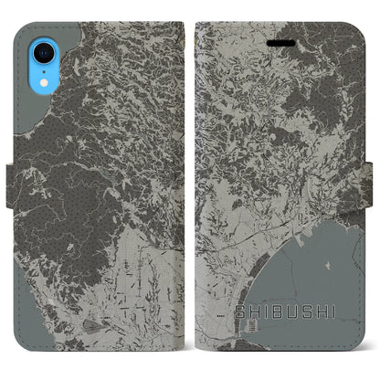【志布志（鹿児島県）】地図柄iPhoneケース（手帳タイプ）モノトーン・iPhone XR 用