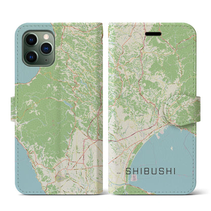 【志布志（鹿児島県）】地図柄iPhoneケース（手帳タイプ）ナチュラル・iPhone 11 Pro 用