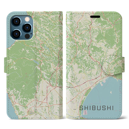 【志布志（鹿児島県）】地図柄iPhoneケース（手帳タイプ）ナチュラル・iPhone 12 / 12 Pro 用