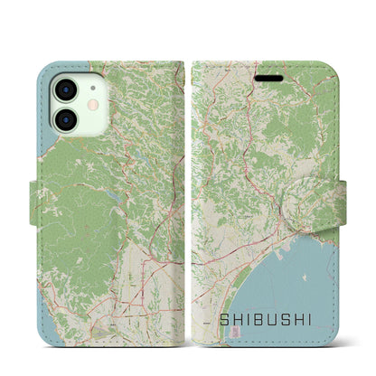 【志布志（鹿児島県）】地図柄iPhoneケース（手帳タイプ）ナチュラル・iPhone 12 mini 用