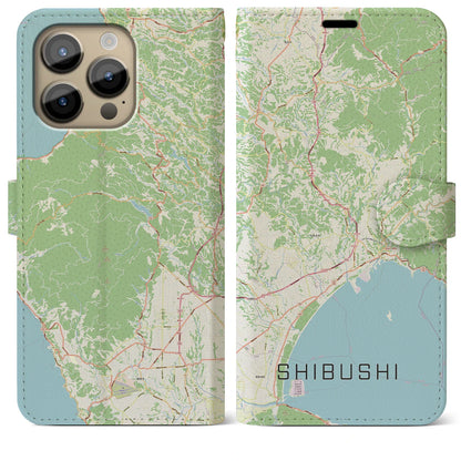 【志布志（鹿児島県）】地図柄iPhoneケース（手帳タイプ）ナチュラル・iPhone 14 Pro Max 用