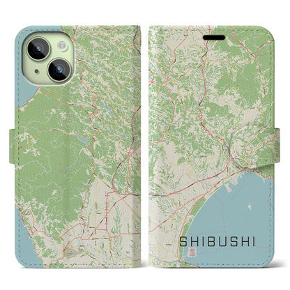 【志布志（鹿児島県）】地図柄iPhoneケース（手帳タイプ）ナチュラル・iPhone 15 用