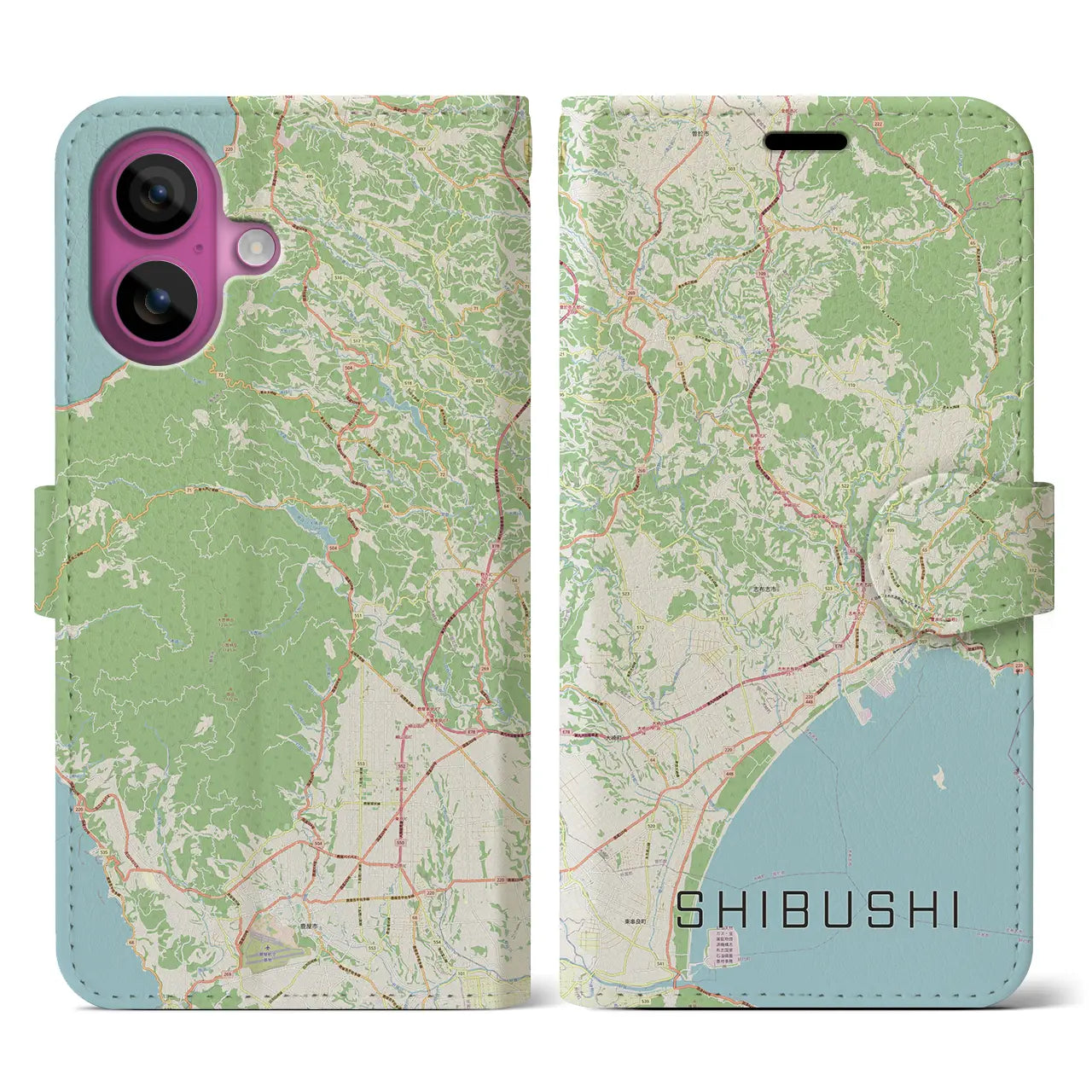 【志布志（鹿児島県）】地図柄iPhoneケース（手帳タイプ）ナチュラル・iPhone 16 Pro 用