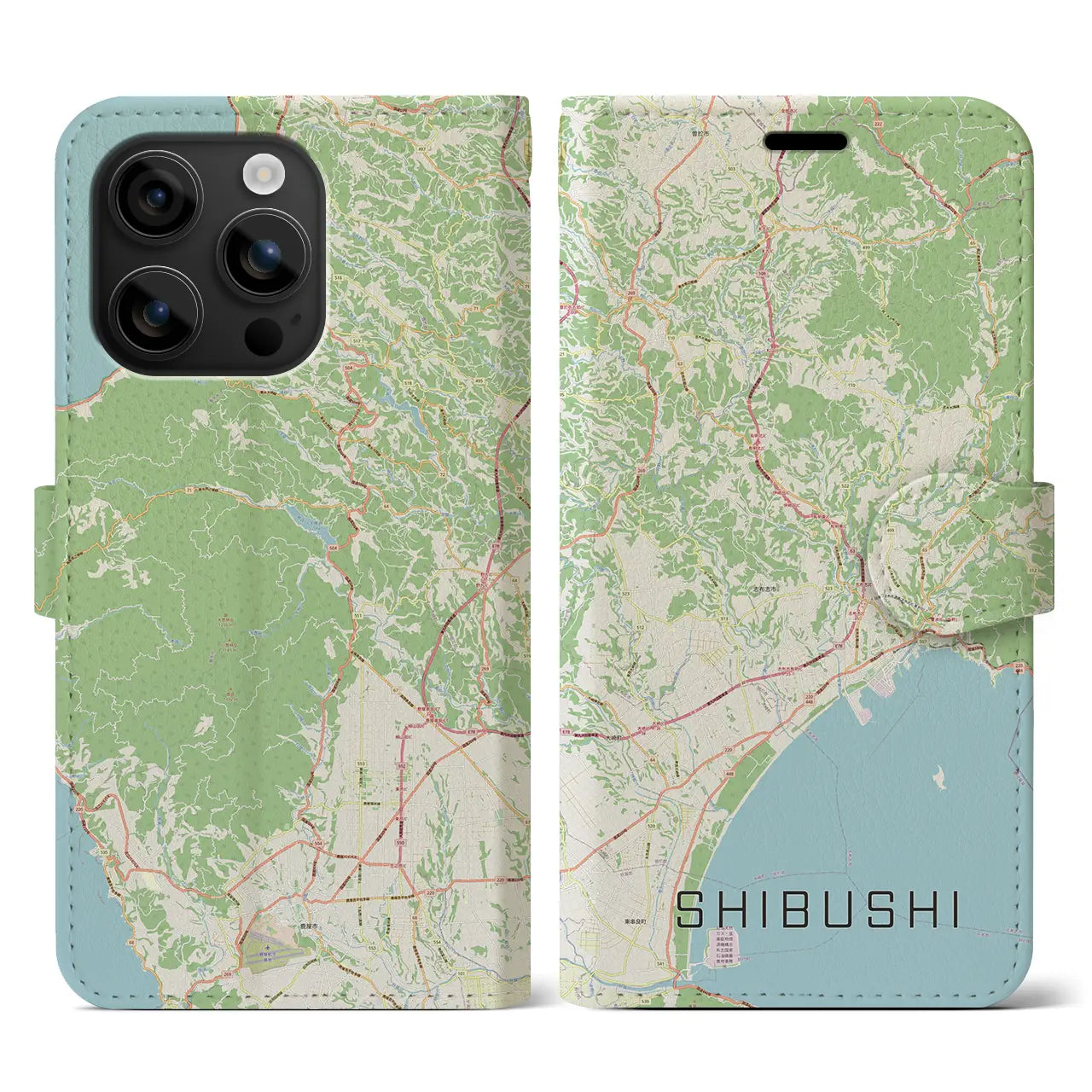 【志布志（鹿児島県）】地図柄iPhoneケース（手帳タイプ）ナチュラル・iPhone 16 用