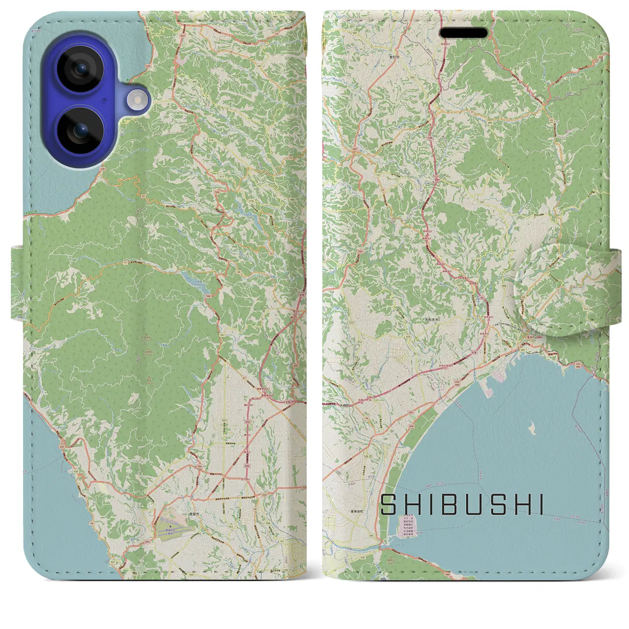 【志布志（鹿児島県）】地図柄iPhoneケース（手帳タイプ）ナチュラル・iPhone 16 Pro Max 用