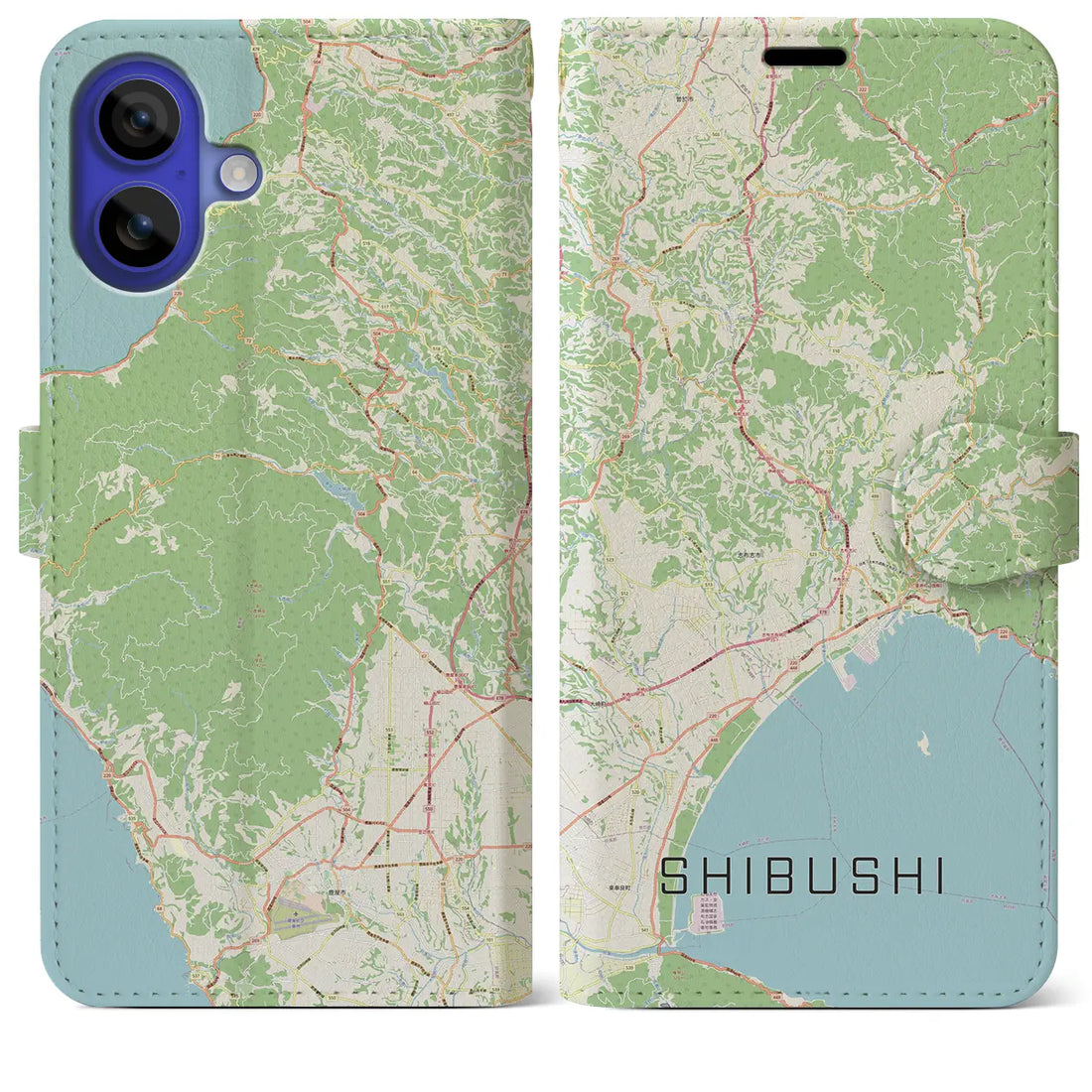 【志布志(鹿児島県)】地図柄iPhoneケース(手帳タイプ)ナチュラル・iPhone 16 Pro Max 用
