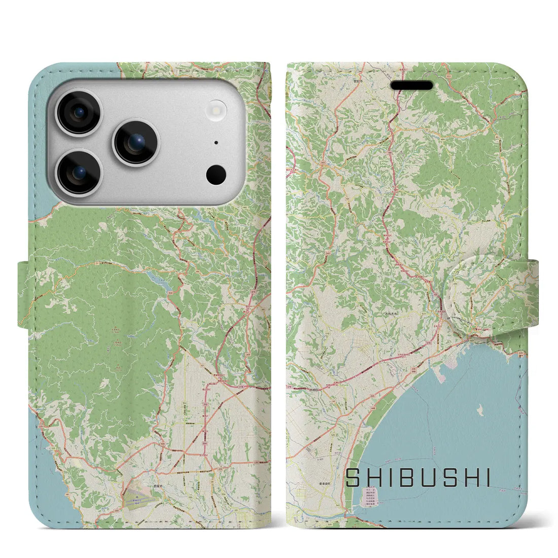 【志布志（鹿児島県）】地図柄iPhoneケース（手帳タイプ）モノトーン・iPhone 17 Pro Max 用