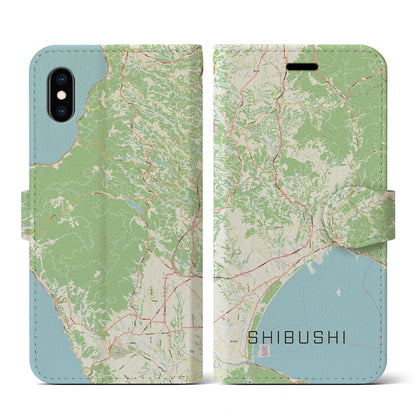 【志布志（鹿児島県）】地図柄iPhoneケース（手帳タイプ）ナチュラル・iPhone XS / X 用