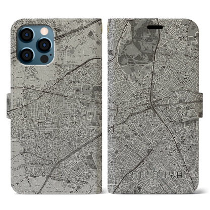 【渋谷（東京都）】地図柄iPhoneケース（手帳タイプ）モノトーン・iPhone 12 / 12 Pro 用