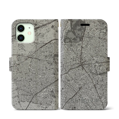 【渋谷（東京都）】地図柄iPhoneケース（手帳タイプ）モノトーン・iPhone 12 mini 用