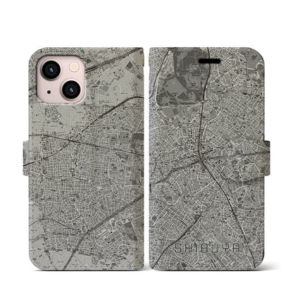 【渋谷（東京都）】地図柄iPhoneケース（手帳タイプ）モノトーン・iPhone 13 mini 用