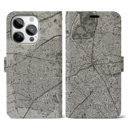 【渋谷（東京都）】地図柄iPhoneケース（手帳タイプ）モノトーン・iPhone 14 Pro 用