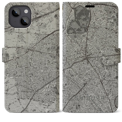 【渋谷（東京都）】地図柄iPhoneケース（手帳タイプ）モノトーン・iPhone 14 Plus 用