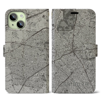 【渋谷（東京都）】地図柄iPhoneケース（手帳タイプ）モノトーン・iPhone 15 用