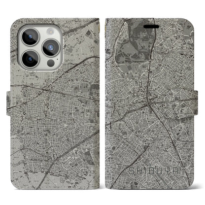 【渋谷（東京都）】地図柄iPhoneケース（手帳タイプ）モノトーン・iPhone 15 Pro 用