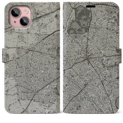 【渋谷（東京都）】地図柄iPhoneケース（手帳タイプ）モノトーン・iPhone 15 Plus 用