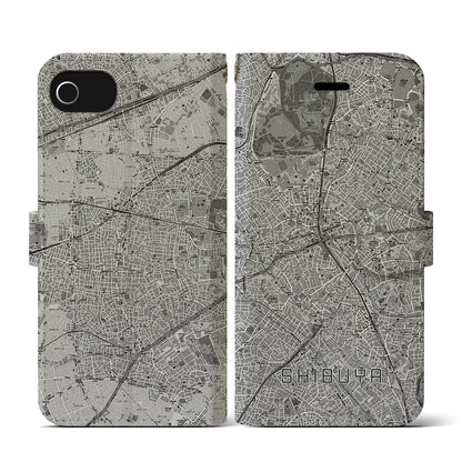 【渋谷（東京都）】地図柄iPhoneケース（手帳タイプ）モノトーン・iPhone SE（第3 / 第2世代） / 8 / 7 / 6s / 6 用