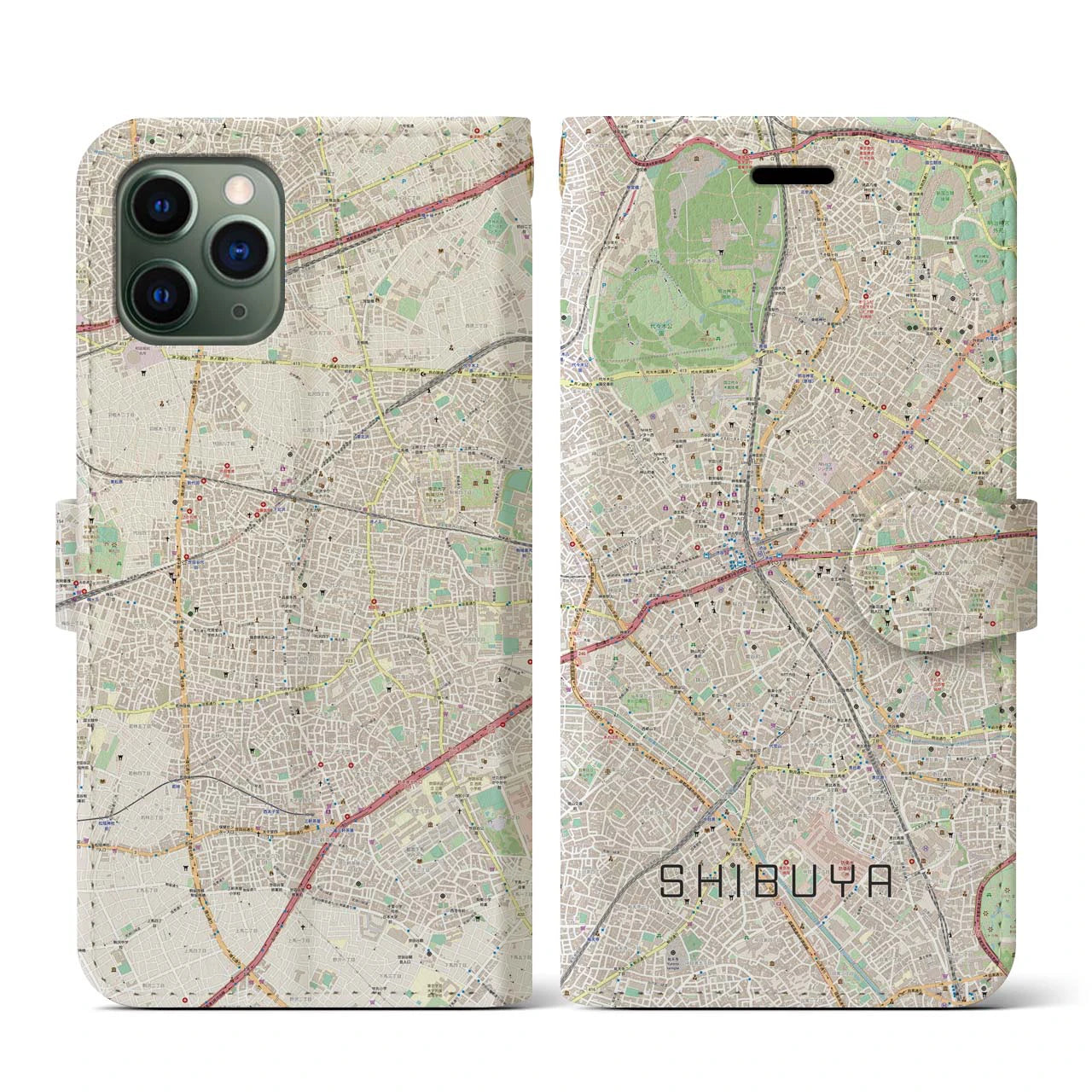 【渋谷】地図柄iPhoneケース（手帳両面タイプ・ナチュラル）iPhone 11 Pro 用