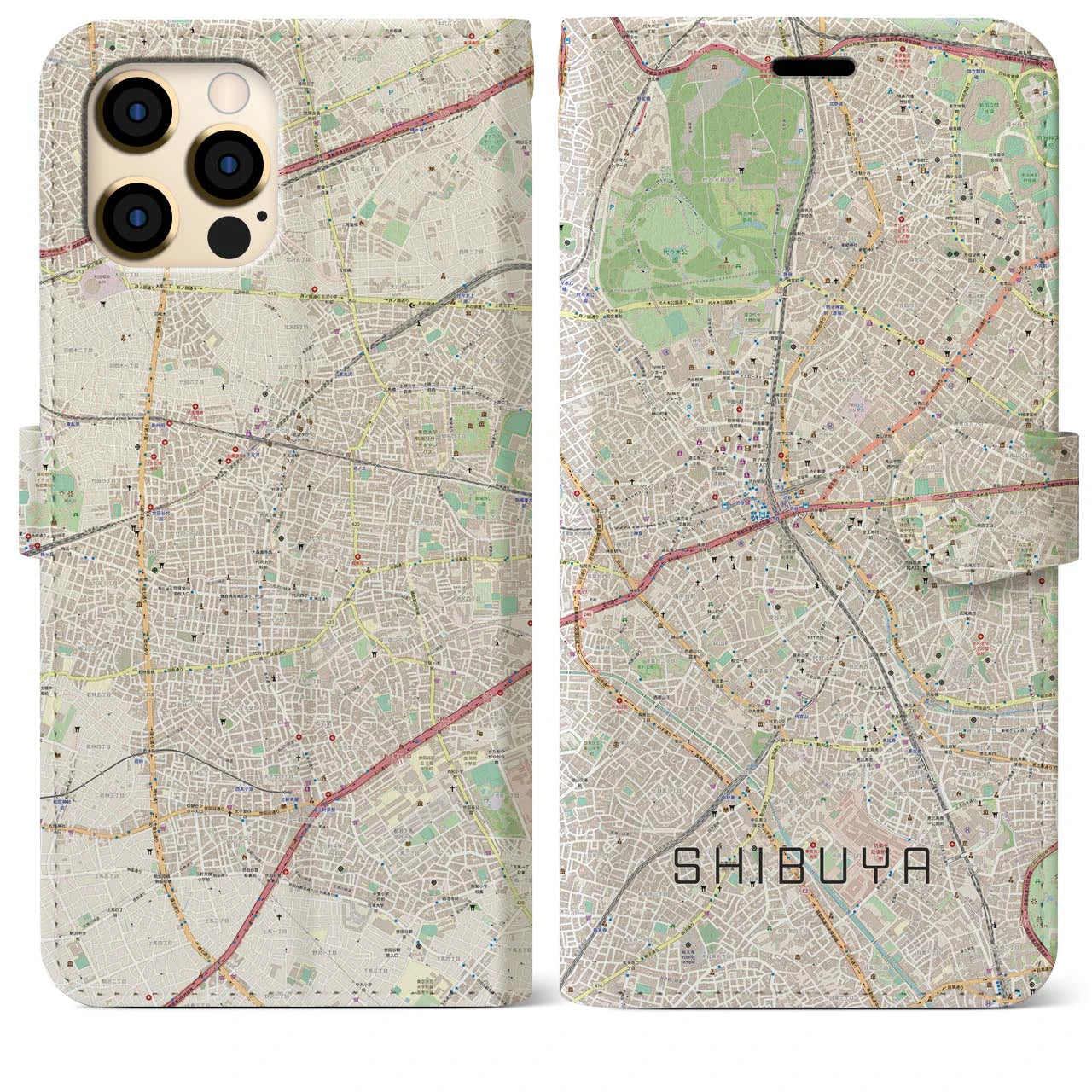 【渋谷】地図柄iPhoneケース（手帳両面タイプ・ナチュラル）iPhone 12 Pro Max 用