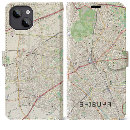 【渋谷（東京都）】地図柄iPhoneケース（手帳タイプ）ナチュラル・iPhone 14 Plus 用
