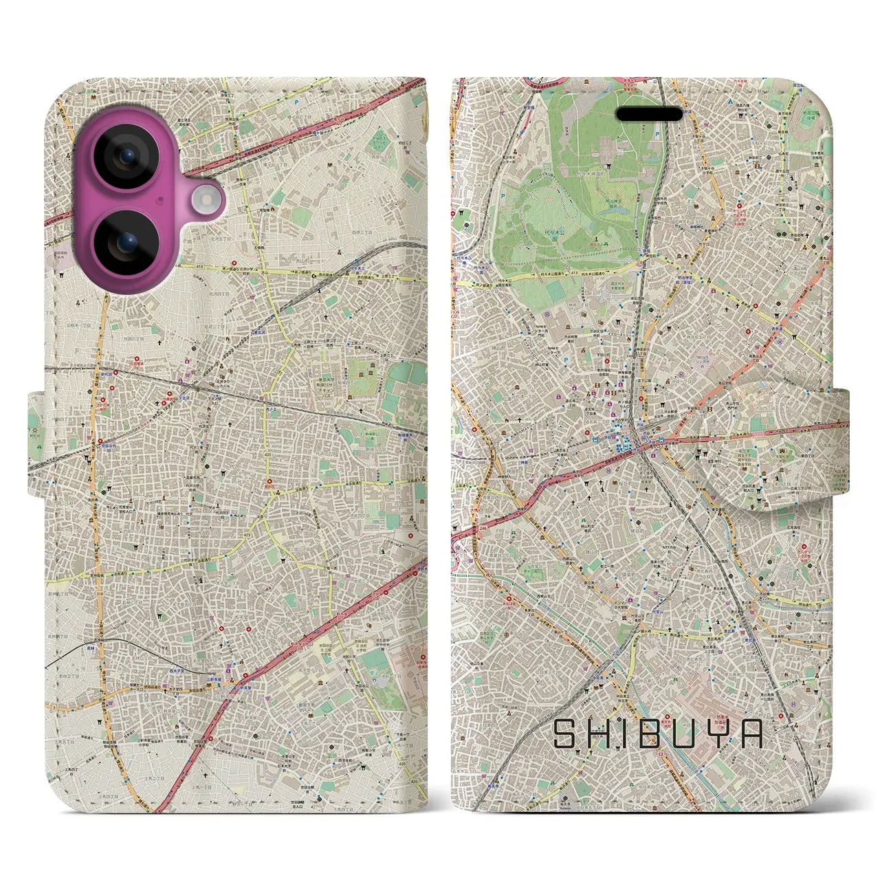 【渋谷（東京都）】地図柄iPhoneケース（手帳タイプ）ナチュラル・iPhone 16 Pro 用