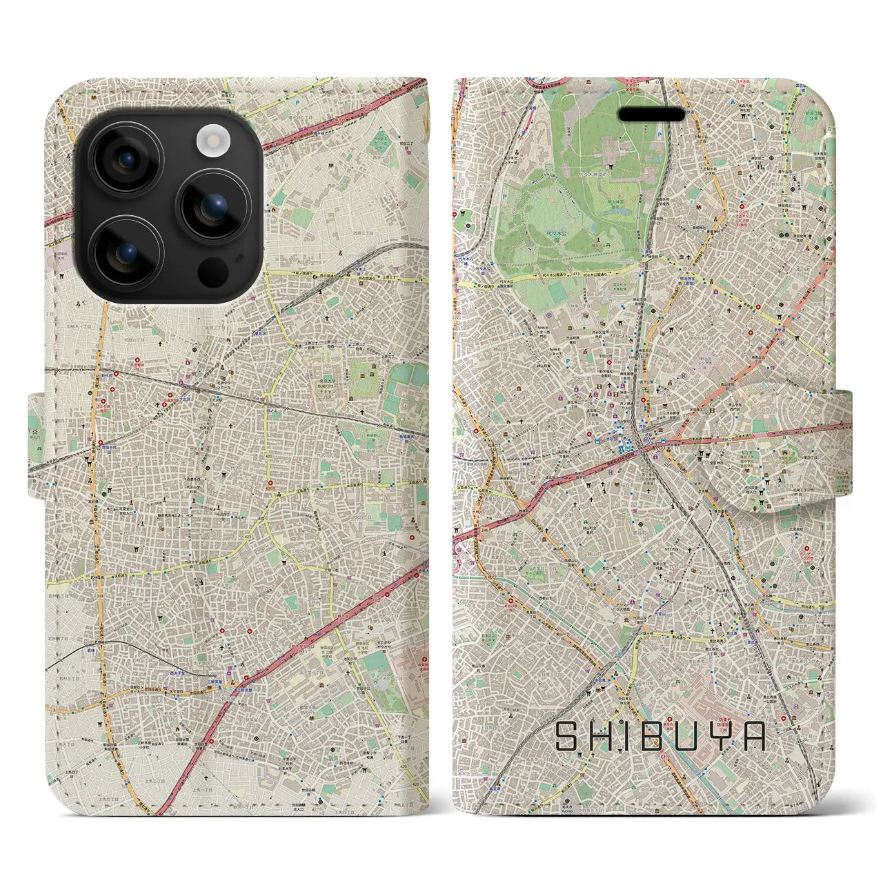 【渋谷（東京都）】地図柄iPhoneケース（手帳タイプ）ナチュラル・iPhone 16 用