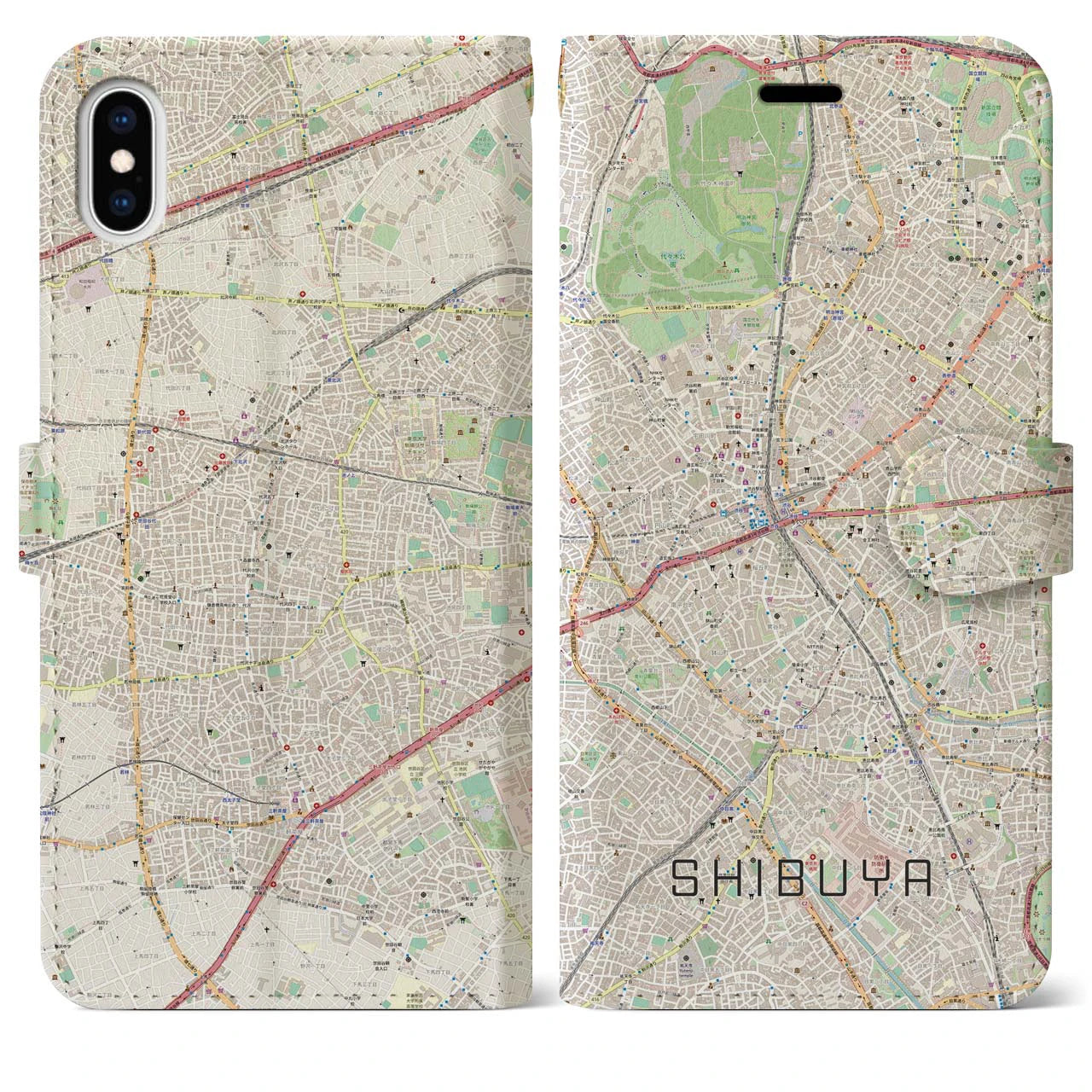 【渋谷】地図柄iPhoneケース（手帳両面タイプ・ナチュラル）iPhone XS Max 用