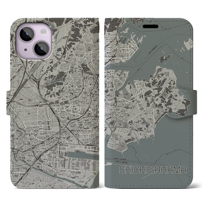 【七ヶ浜（宮城県）】地図柄iPhoneケース（手帳タイプ）モノトーン・iPhone 14 用