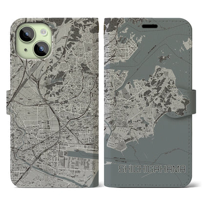 【七ヶ浜（宮城県）】地図柄iPhoneケース（手帳タイプ）モノトーン・iPhone 15 用