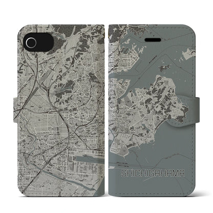 【七ヶ浜（宮城県）】地図柄iPhoneケース（手帳タイプ）モノトーン・iPhone SE（第3 / 第2世代） / 8 / 7 / 6s / 6 用