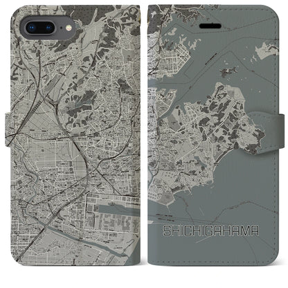 【七ヶ浜（宮城県）】地図柄iPhoneケース（手帳タイプ）モノトーン・iPhone 8Plus /7Plus / 6sPlus / 6Plus 用