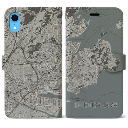 【七ヶ浜（宮城県）】地図柄iPhoneケース（手帳タイプ）モノトーン・iPhone XR 用