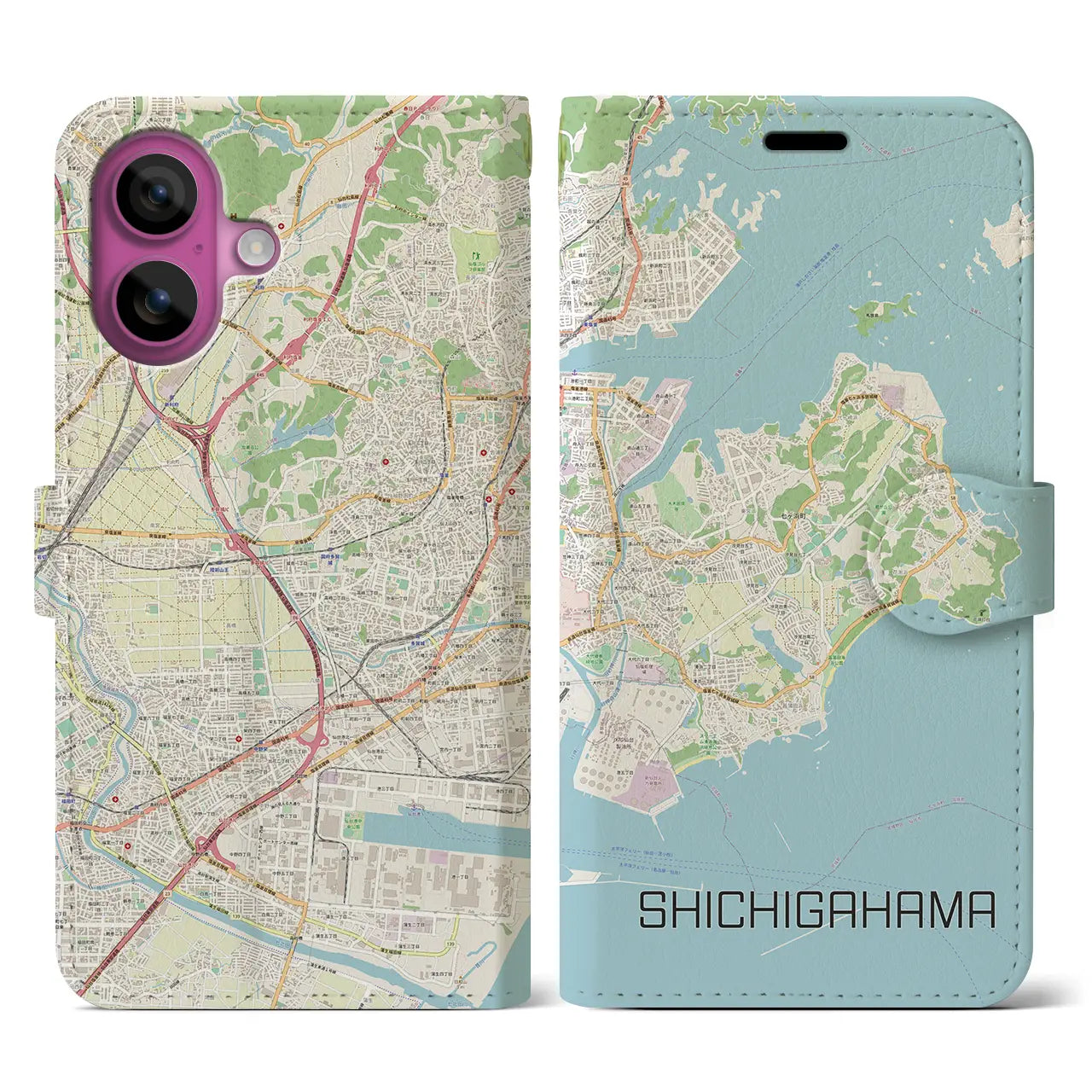 【七ヶ浜（宮城県）】地図柄iPhoneケース（手帳タイプ）ナチュラル・iPhone 16 Pro 用