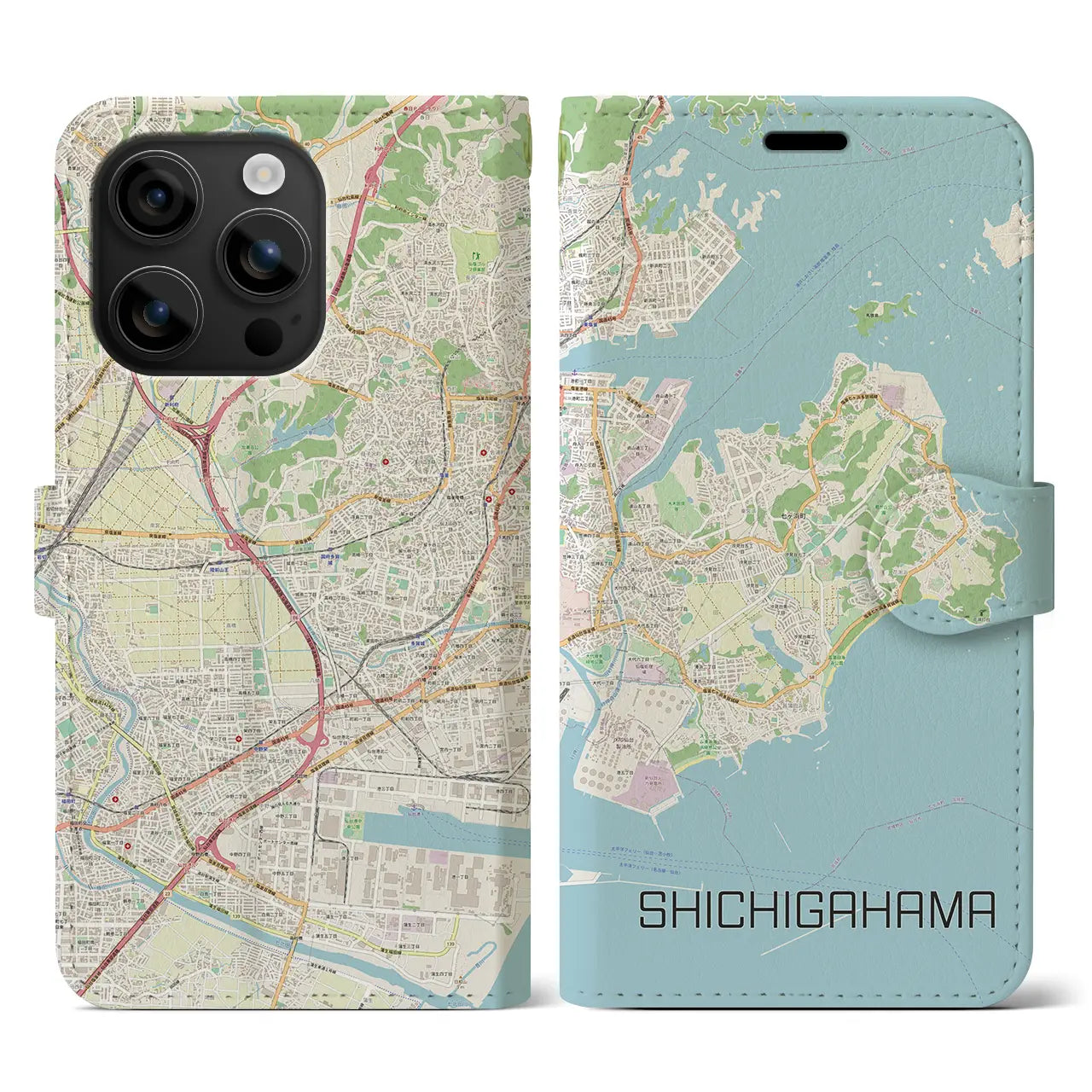 【七ヶ浜（宮城県）】地図柄iPhoneケース（手帳タイプ）ナチュラル・iPhone 16 用