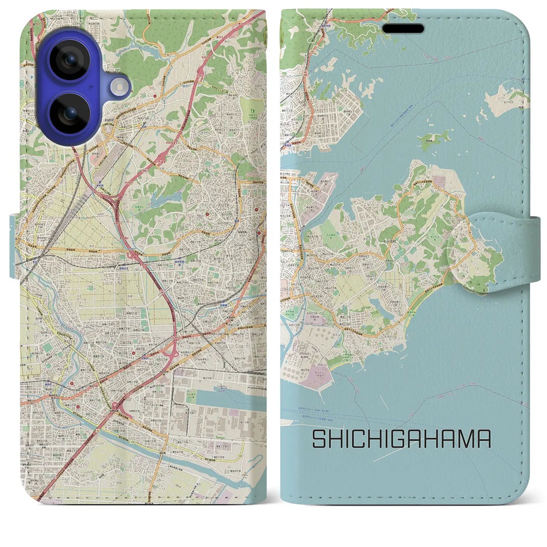 【七ヶ浜（宮城県）】地図柄iPhoneケース（手帳タイプ）ナチュラル・iPhone 16 Pro Max 用