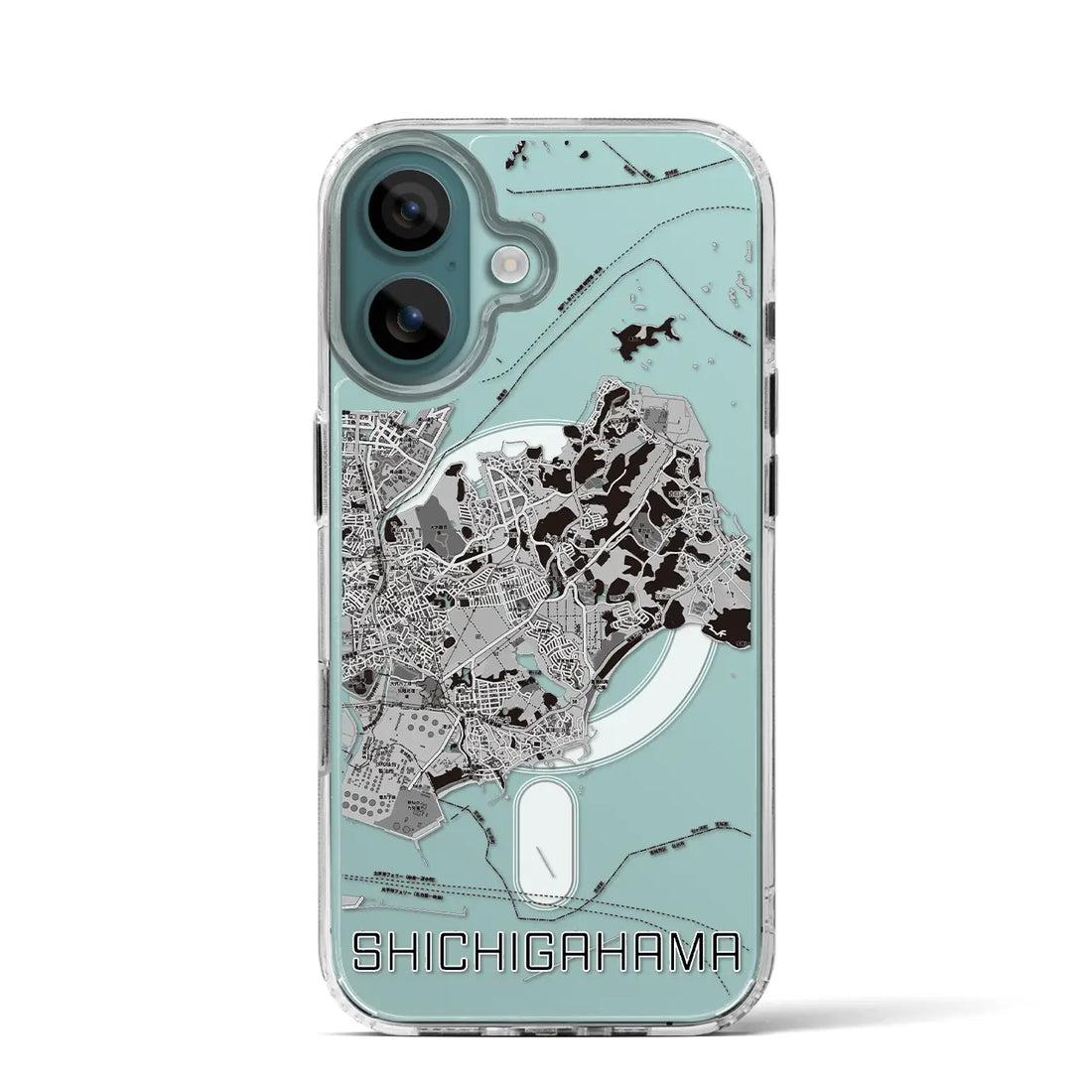 【七ヶ浜(宮城県)】地図柄iPhoneケース(MagSafeタイプ)モノトーン・iPhone 16 Pro 用