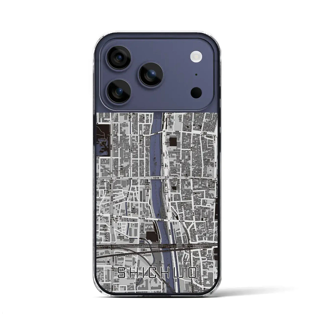 【七条（京都府）】地図柄iPhoneケース（クリアタイプ）モノトーン・iPhone 17 Pro Max 用