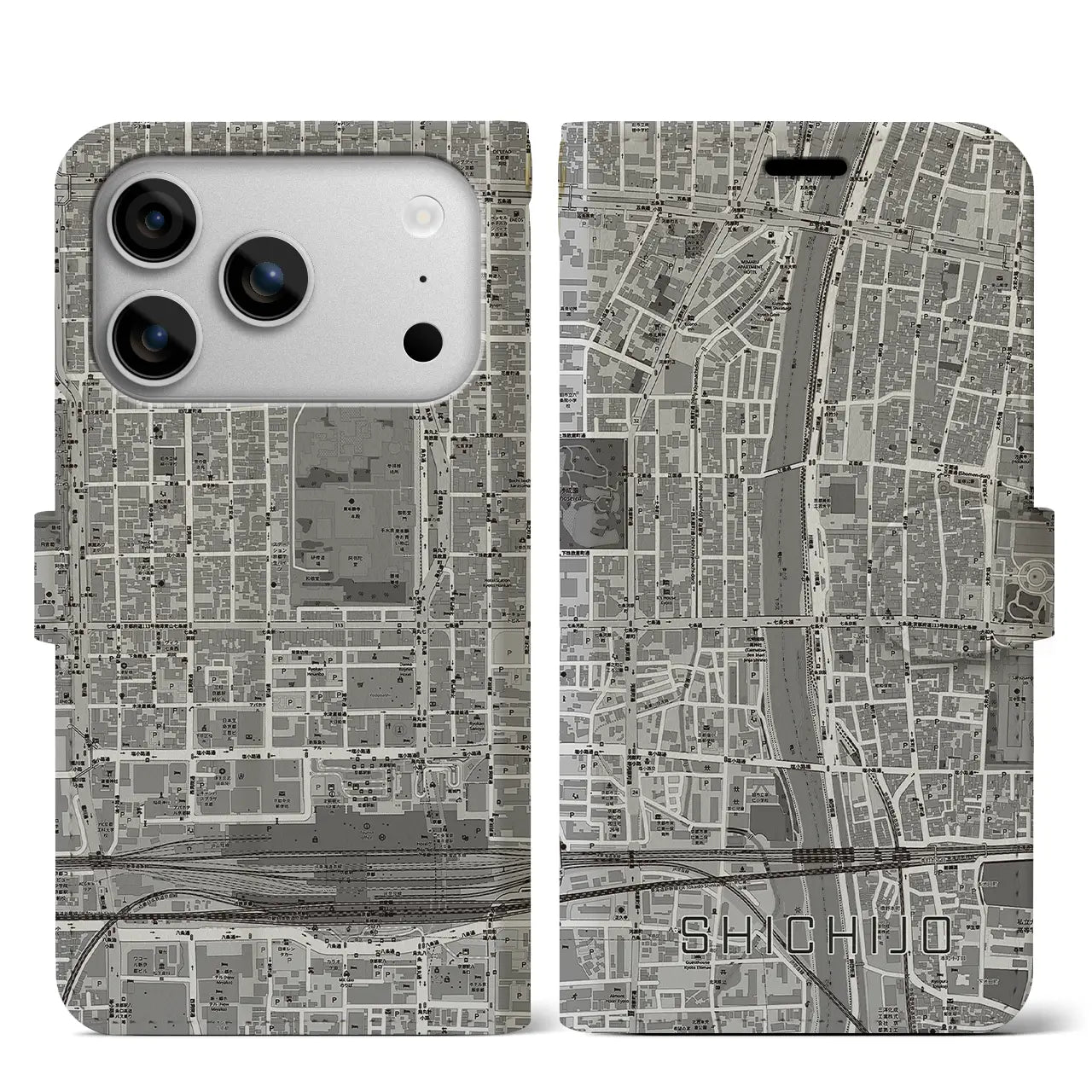 【七条（京都府）】地図柄iPhoneケース（手帳タイプ）