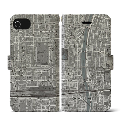 【七条（京都府）】地図柄iPhoneケース（手帳タイプ）モノトーン・iPhone SE（第3 / 第2世代） / 8 / 7 / 6s / 6 用