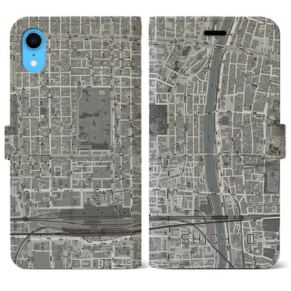 【七条（京都府）】地図柄iPhoneケース（手帳タイプ）モノトーン・iPhone XR 用