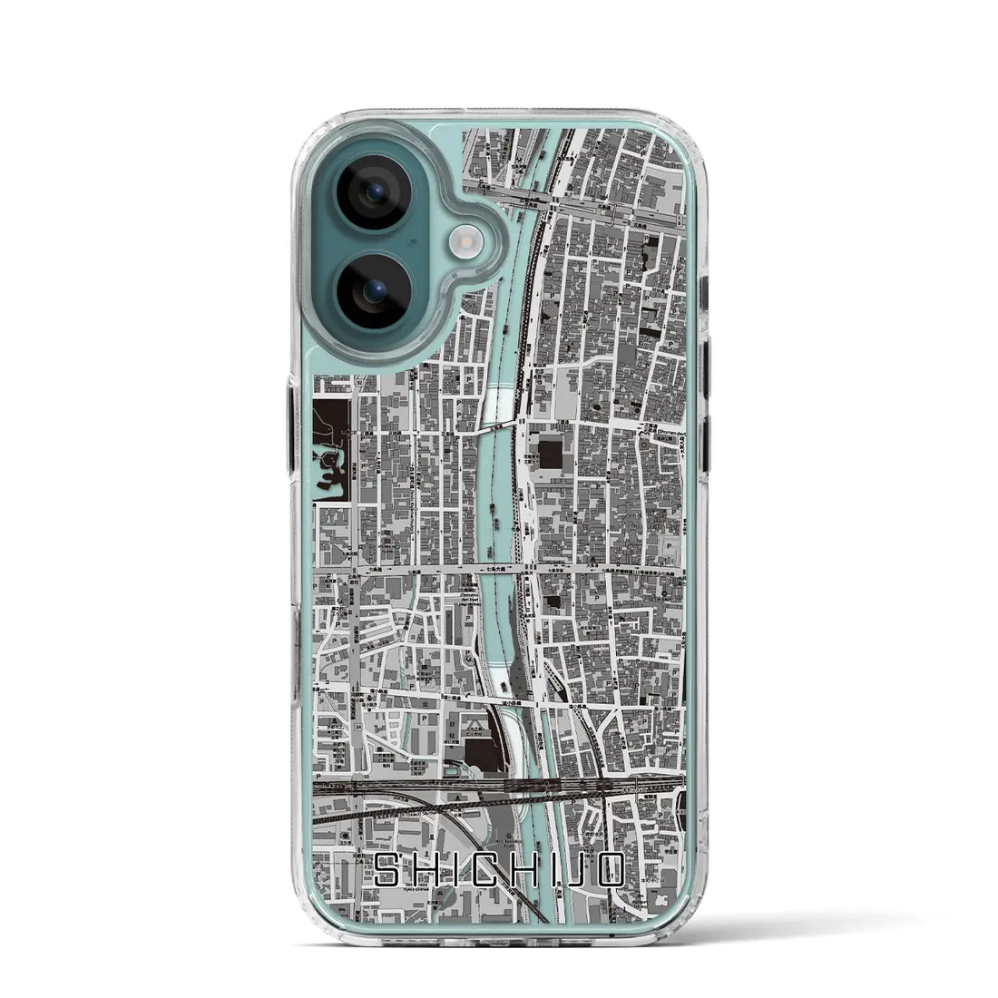 【七条(京都府)】地図柄iPhoneケース(MagSafeタイプ)モノトーン・iPhone 16 Pro 用