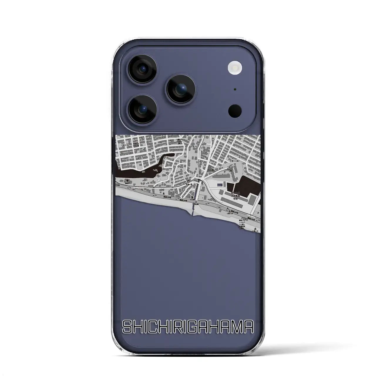 【七里ヶ浜（神奈川県）】地図柄iPhoneケース（クリアタイプ）モノトーン・iPhone 17 Pro Max 用